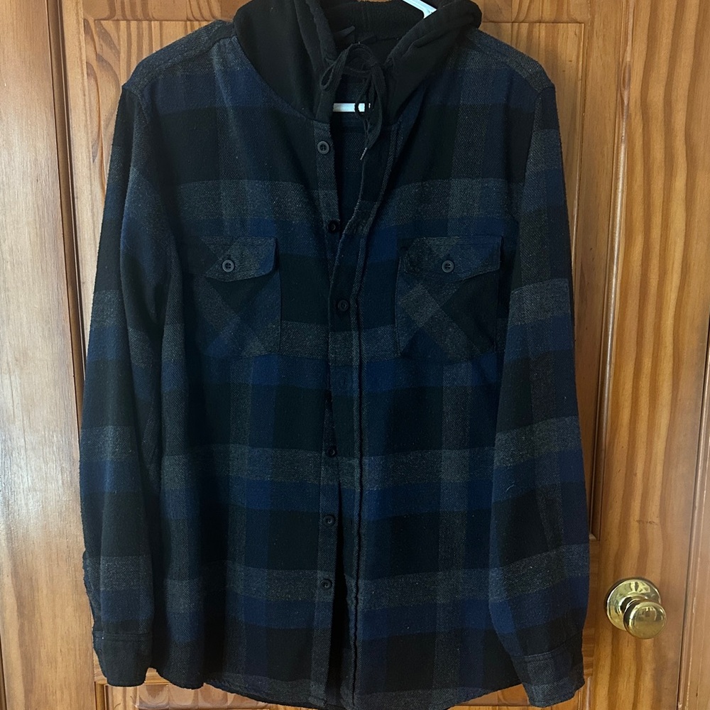 Men's Plaid Hooded Jacket - Black and Blue